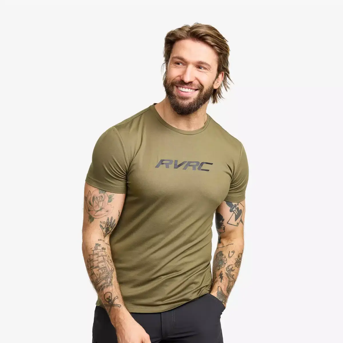 Camiseta ajustada con logotipo Mission para hombre, color oliva quemado