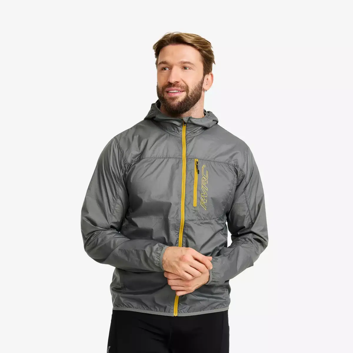 Cazadora cortavientos con capucha Speed para hombre, color gris castor