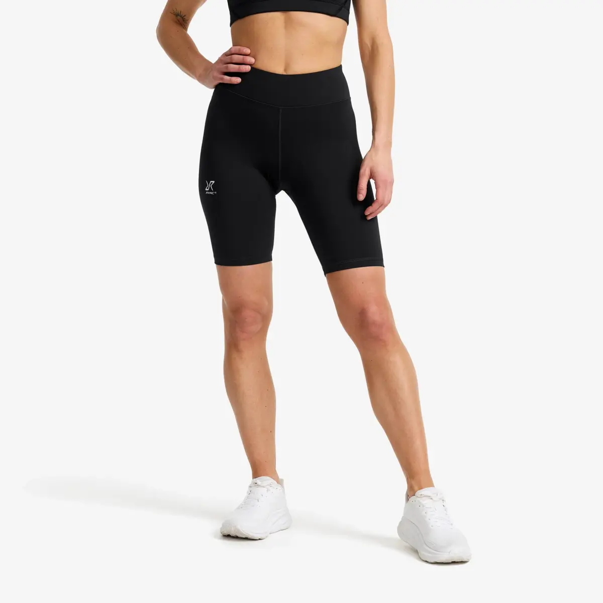 Pantalones cortos de ciclista de cintura alta Flow para mujer, color negro