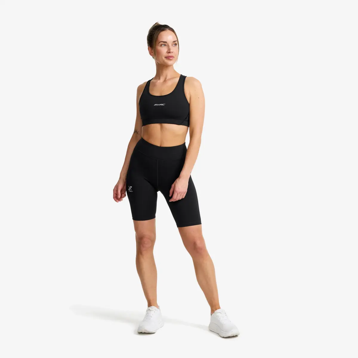 Pantalones cortos de ciclista de cintura alta Flow para mujer, color negro