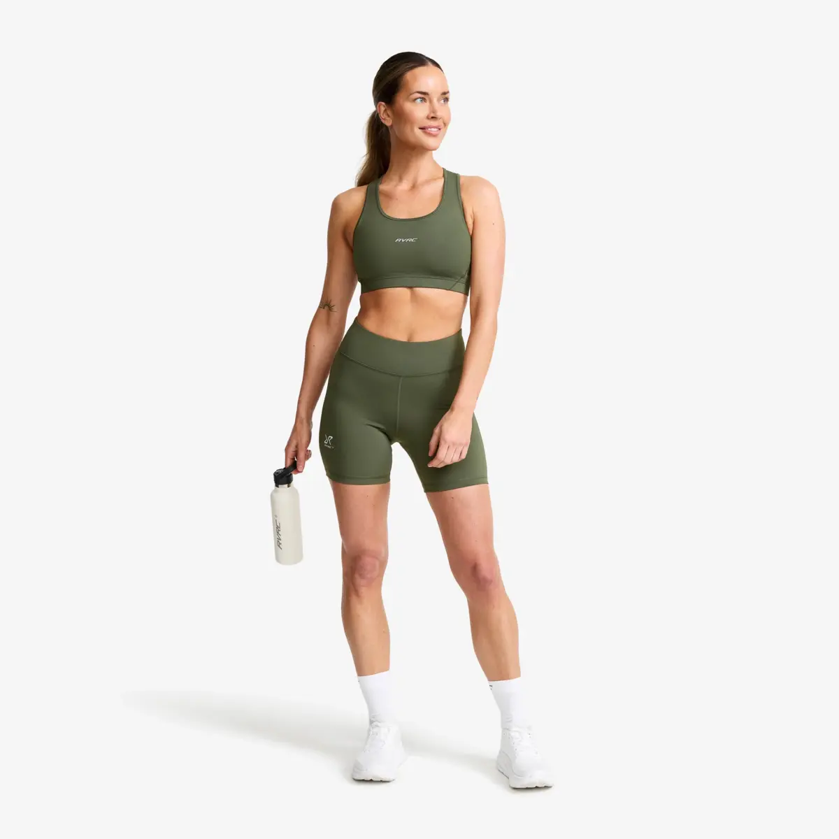 Pantalones cortos de cintura alta Flow para mujer, color verde Kambaba
