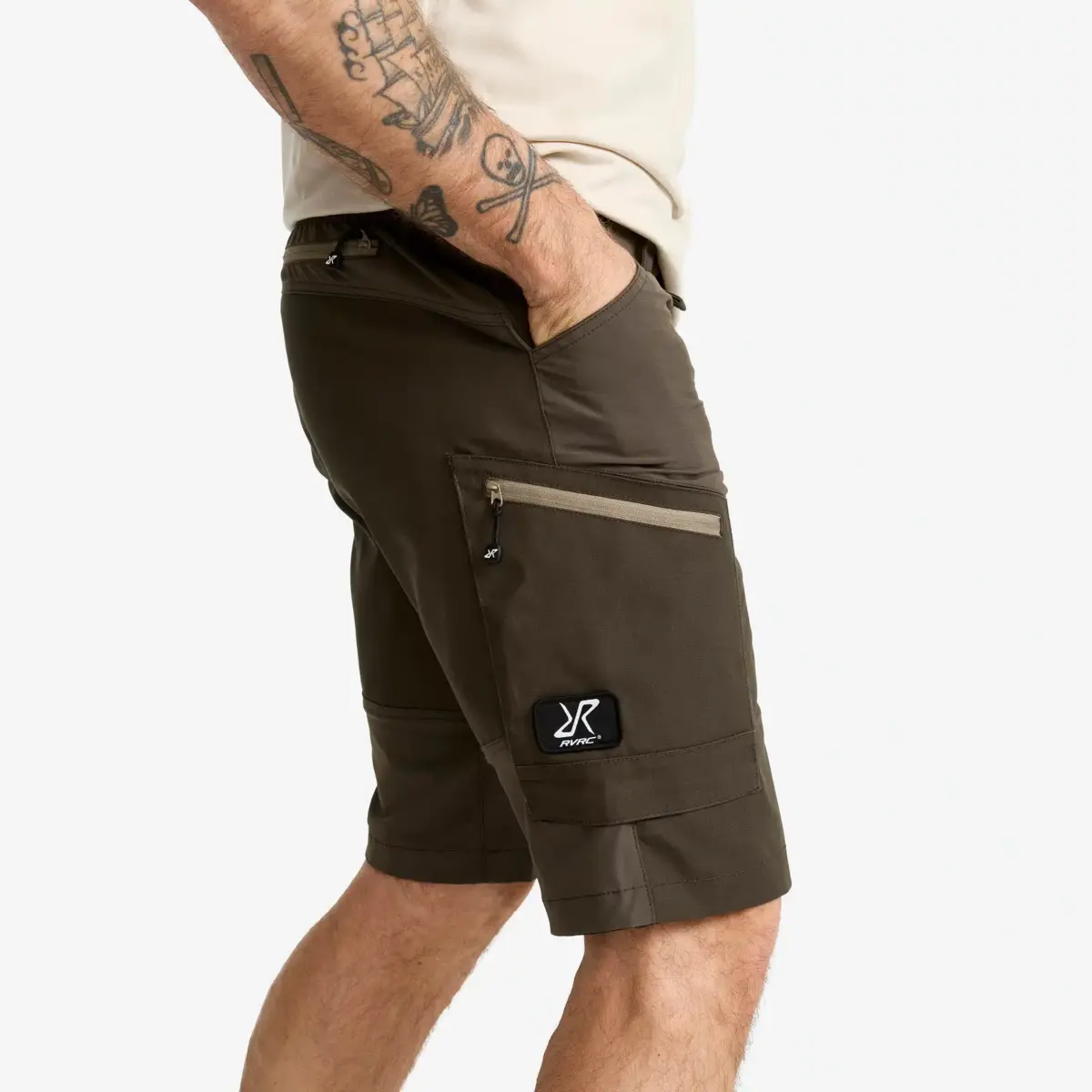 Pantalones cortos RVRC GP para hombre, color gris musgo Pantalones cortos RVRC GP para hombre, color gris musgo