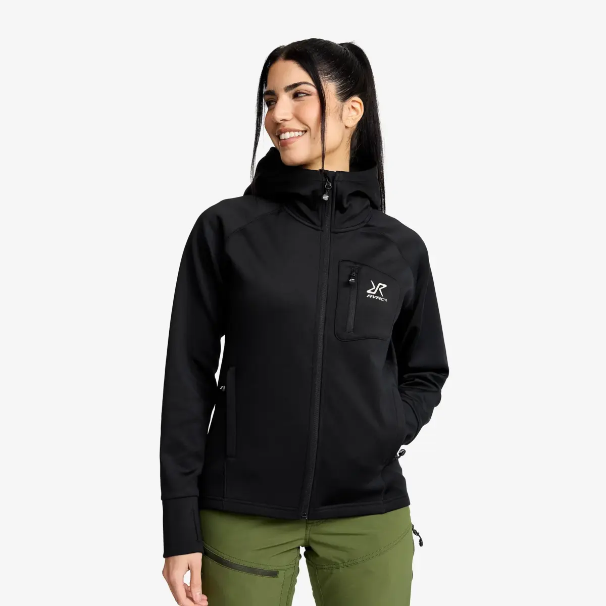 Sudadera con capucha Evolution Stretch Fleece para mujer, color negro